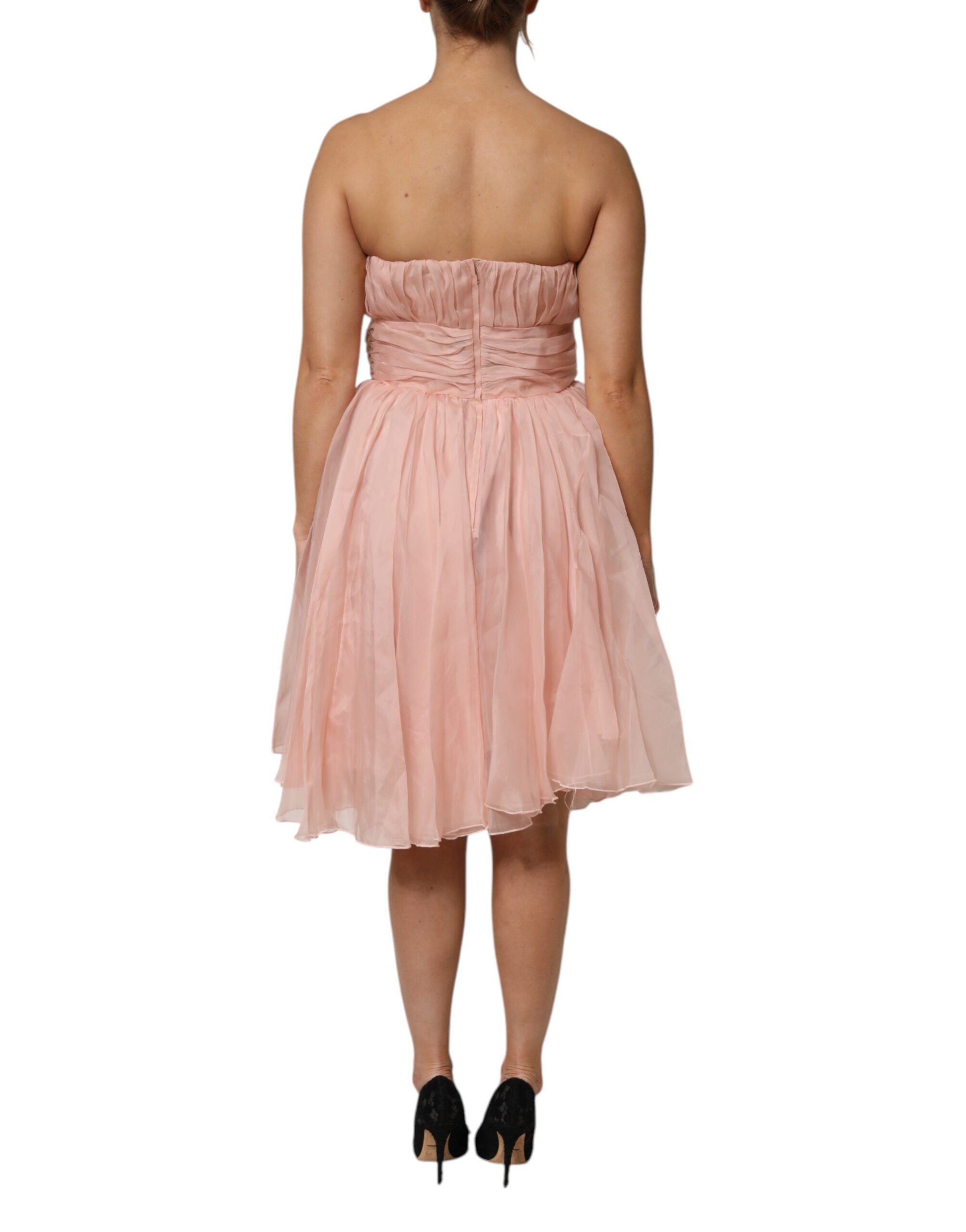 Dolce & Gabbana Pink Silk Chiffon A-Line Pleated Midi Dress
