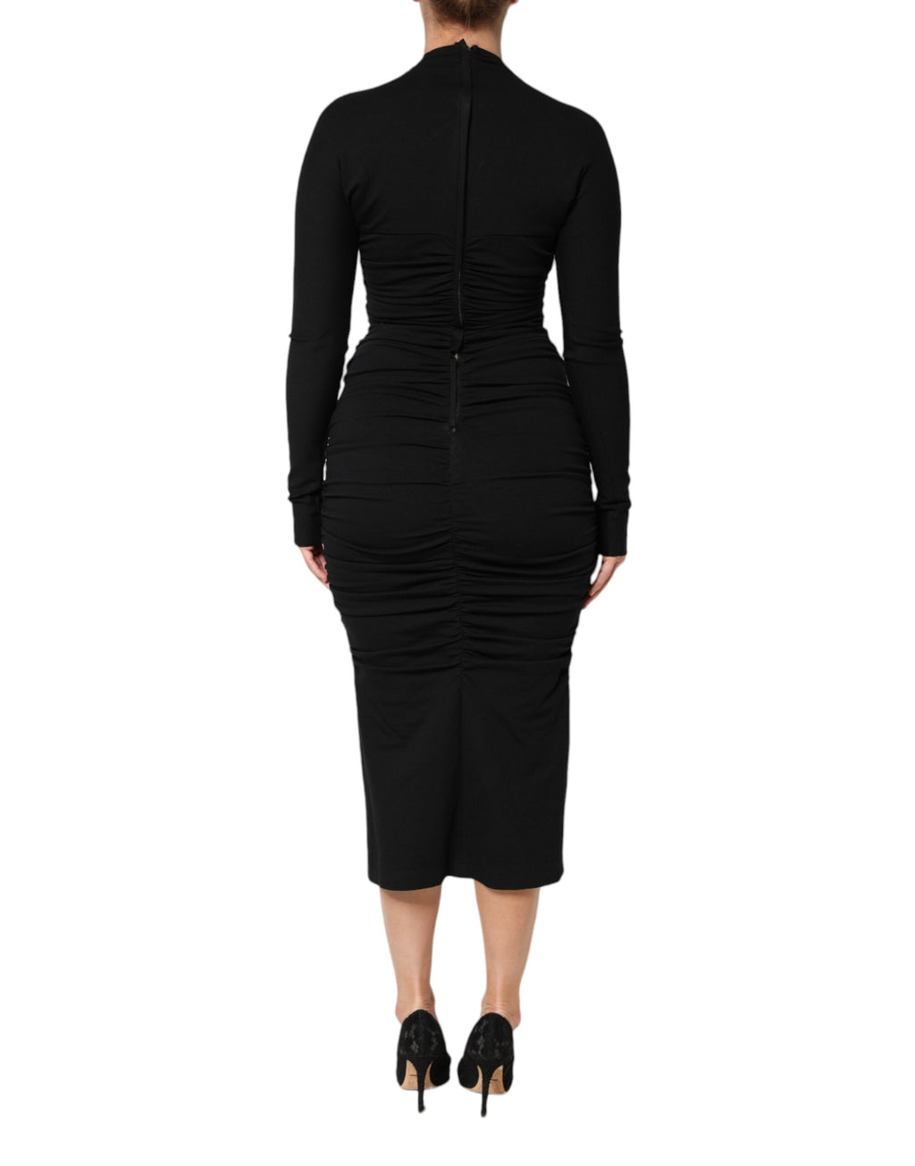 Dolce & Gabbana Black Long Sleeve Sheath Midi Dress