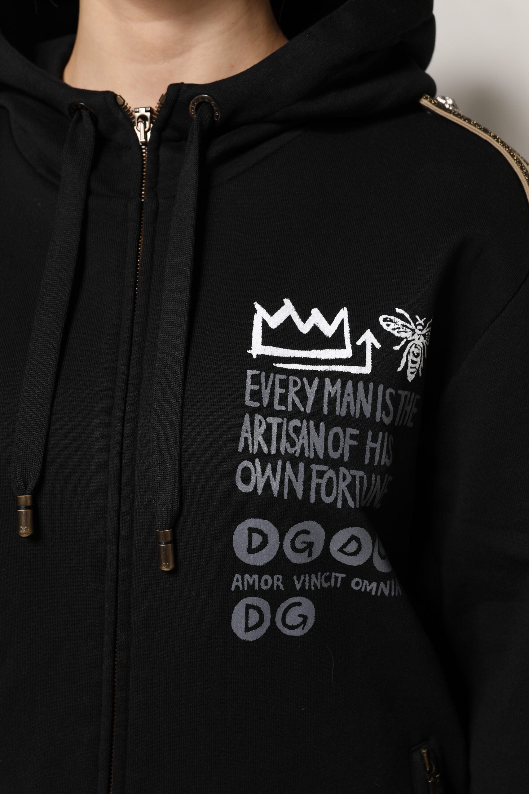 Dolce & Gabbana Black Logo Zip-Up Hoodie