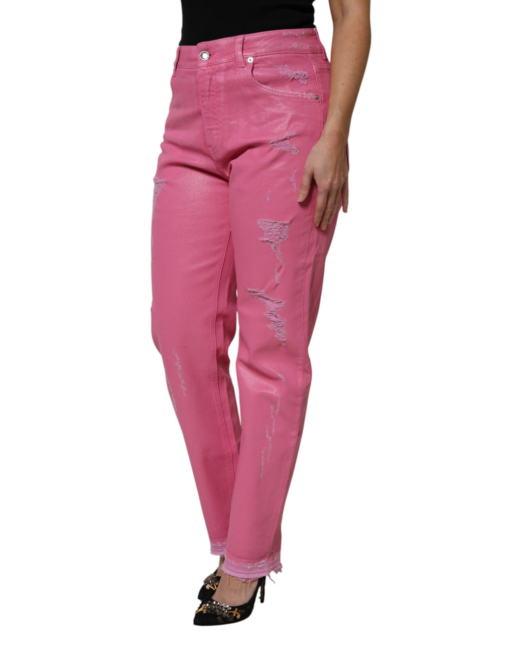 Dolce & Gabbana Pink distressed mid-rise denim jeans