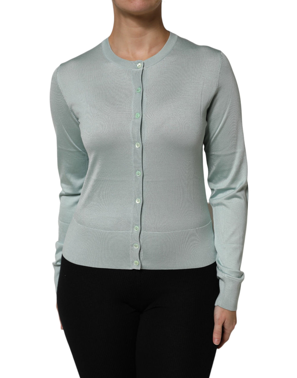 Dolce & Gabbana Light Green Silk Knit Cardigan with Button Placket
