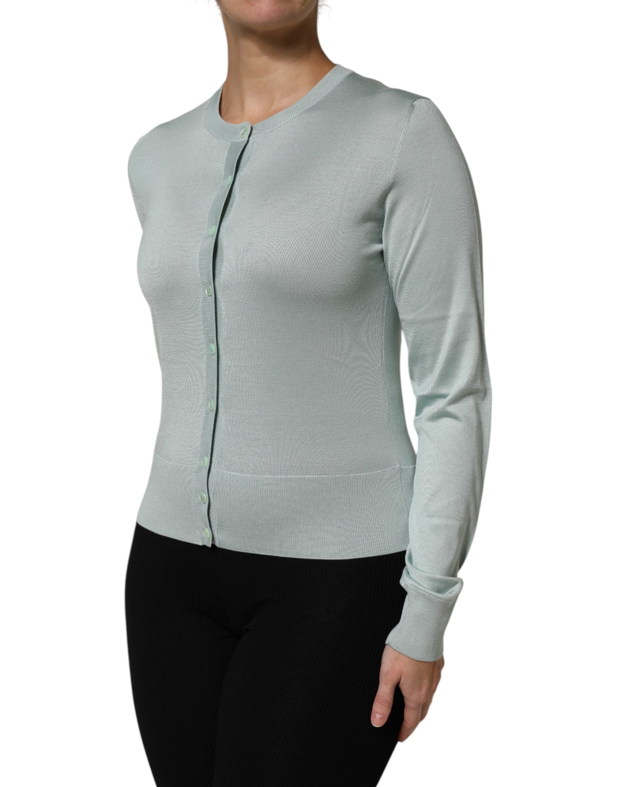 Dolce & Gabbana Light Green Silk Knit Cardigan with Button Placket