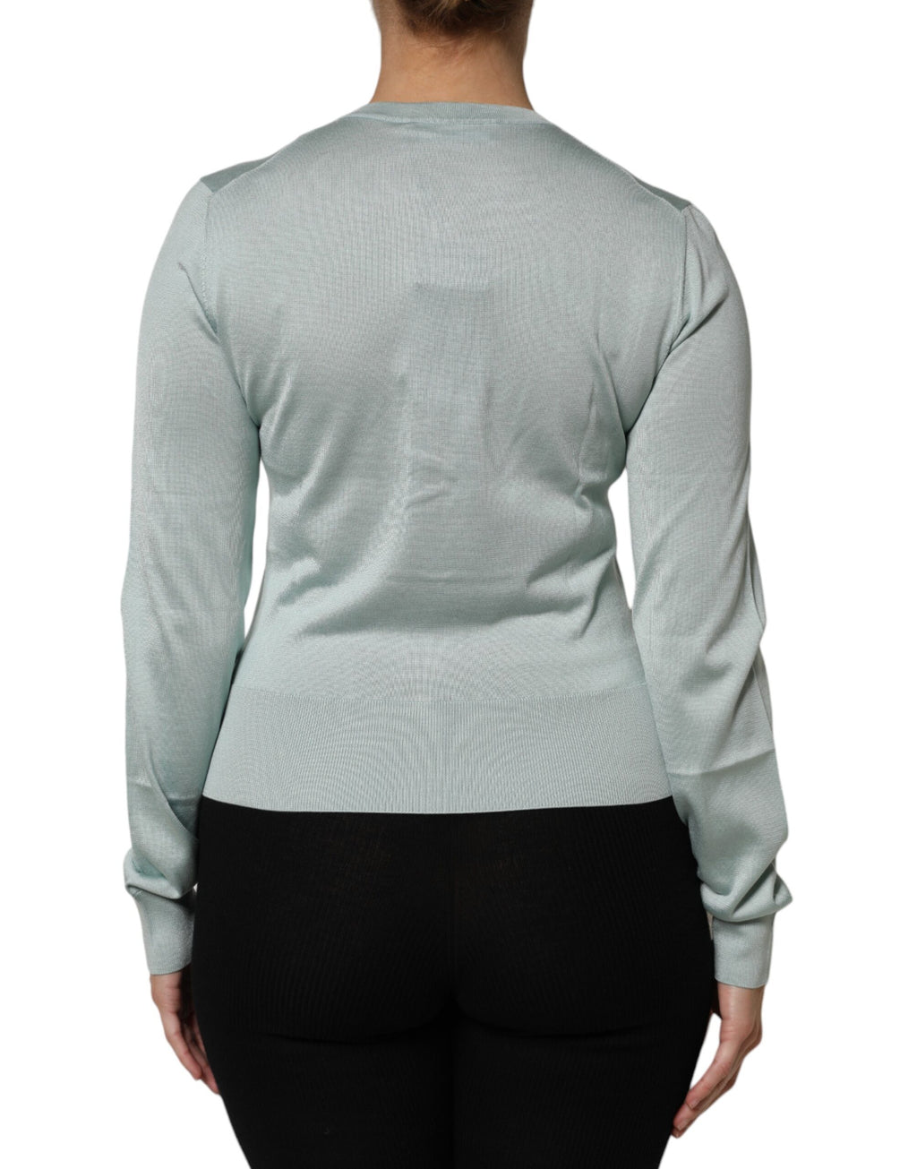 Dolce & Gabbana Light Green Silk Knit Cardigan with Button Placket
