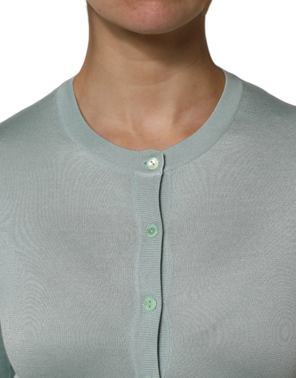 Dolce & Gabbana Light Green Silk Knit Cardigan with Button Placket