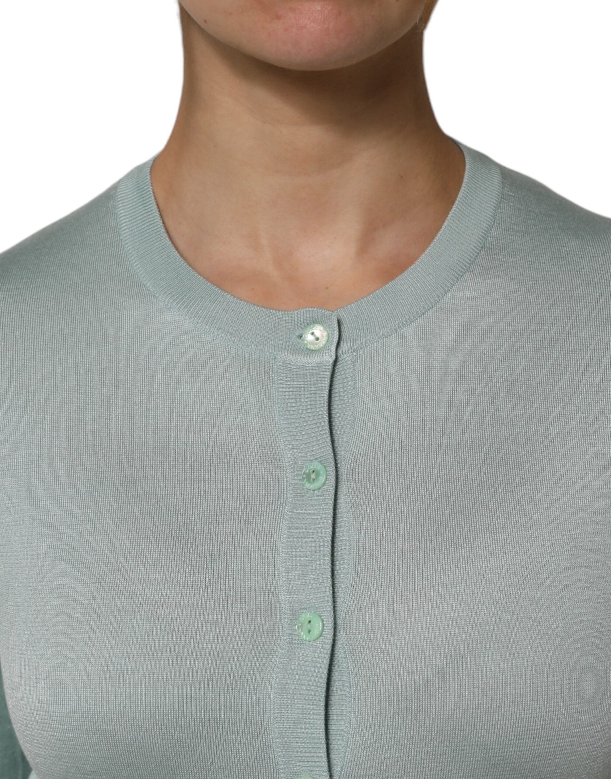 Dolce & Gabbana Light Green Silk Knit Cardigan with Button Placket