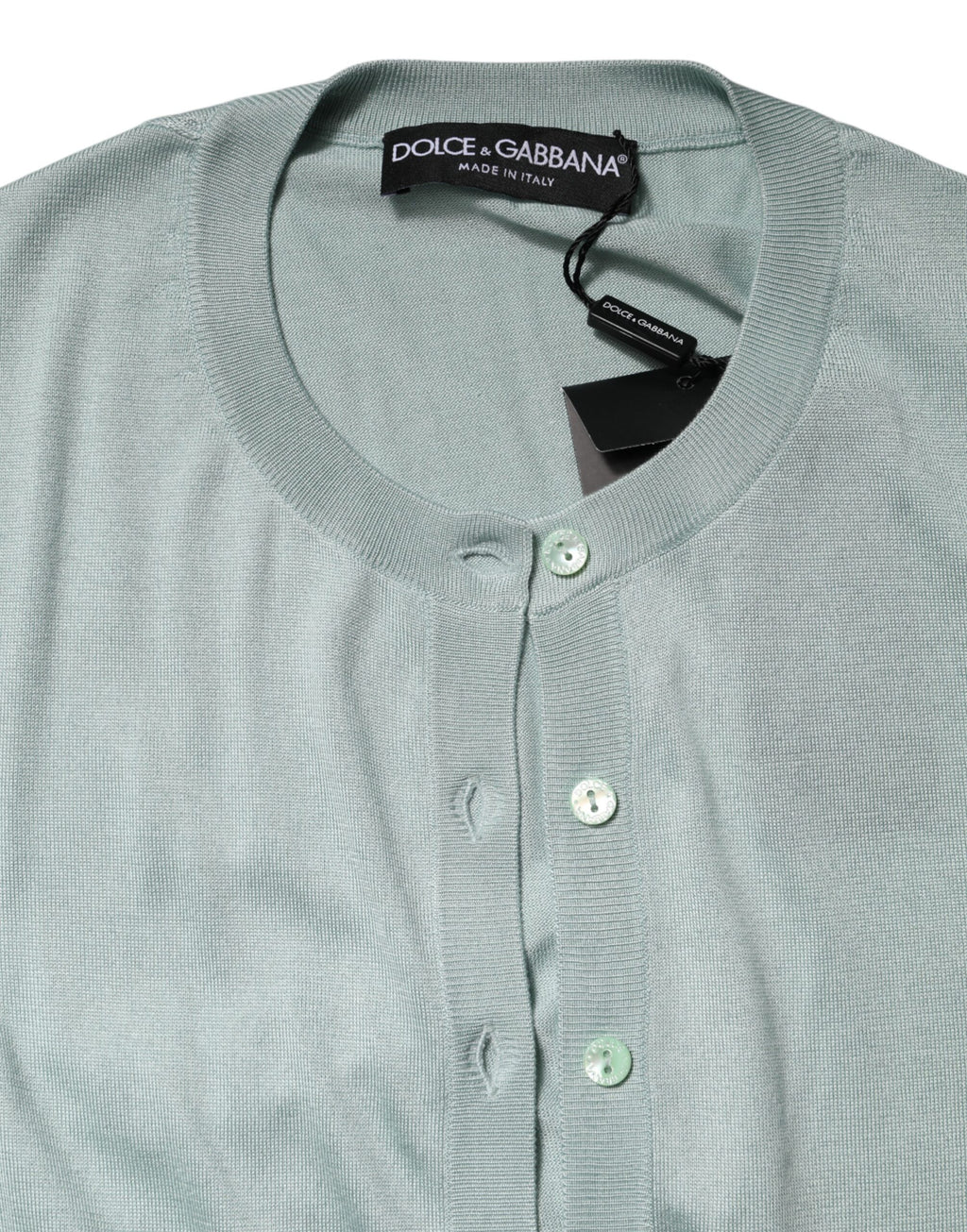 Dolce & Gabbana Light Green Silk Knit Cardigan with Button Placket