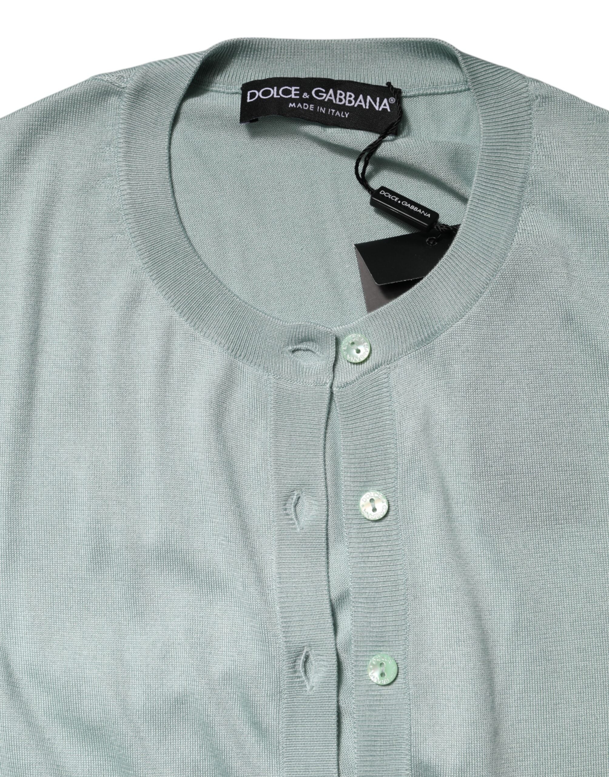 Dolce & Gabbana Light Green Silk Knit Cardigan with Button Placket