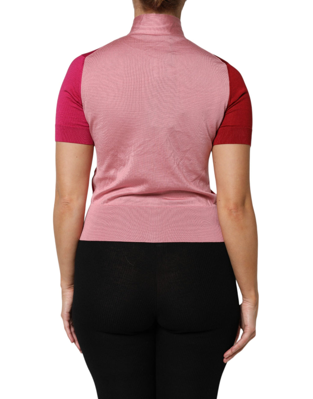 Dolce & Gabbana Pink Short Sleeve Button Up Top with Ascot Collar