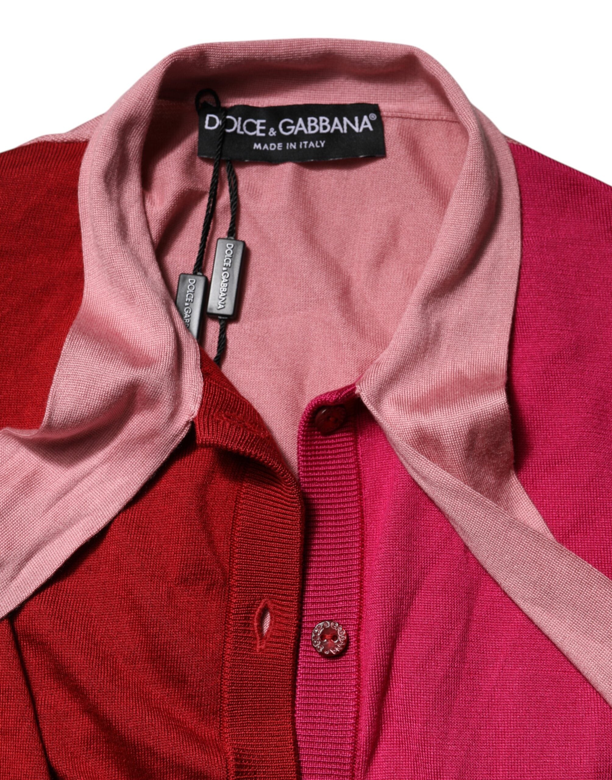 Dolce & Gabbana Pink Short Sleeve Button Up Top with Ascot Collar