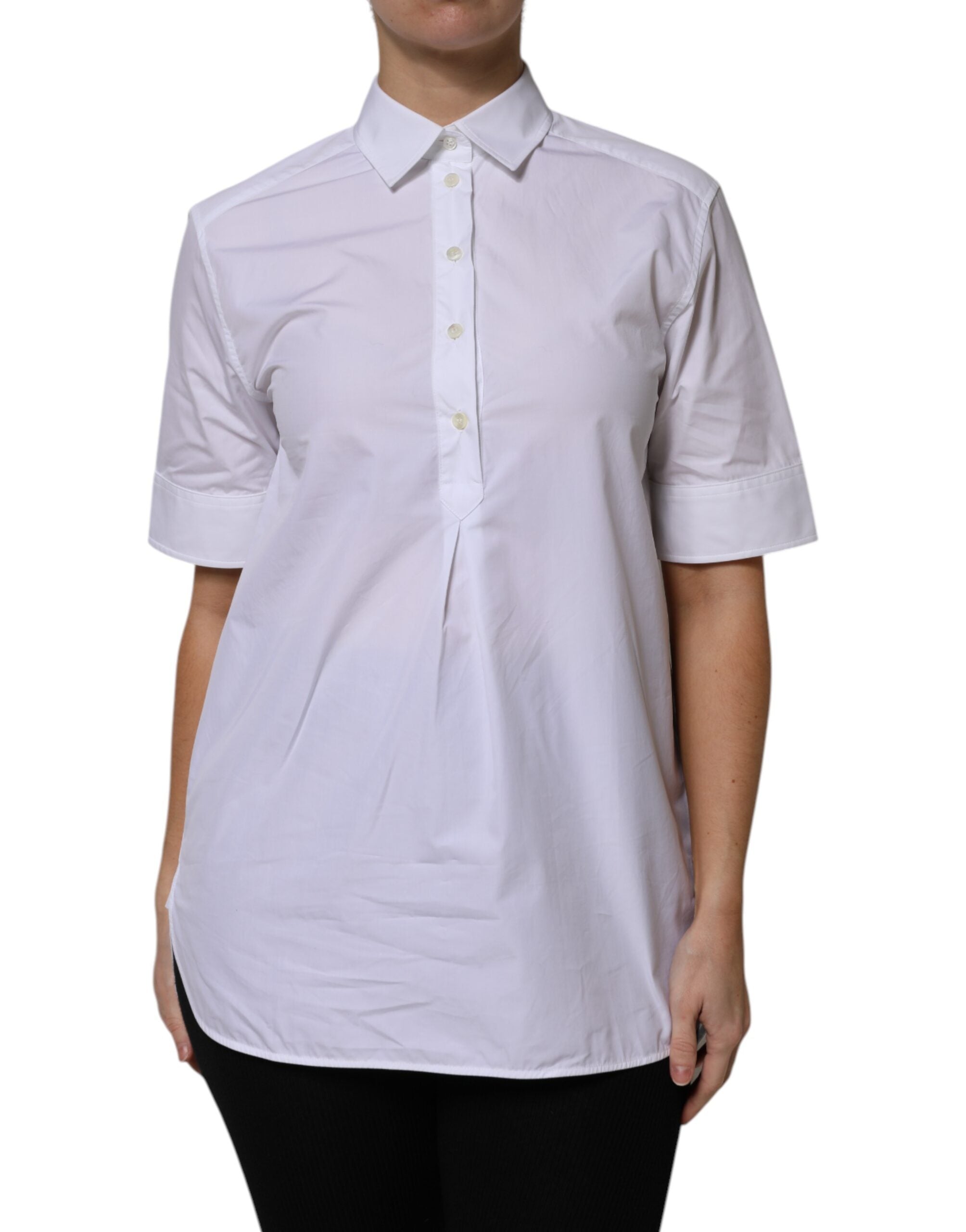 Dolce & Gabbana Weißes Baumwoll-Poloshirt mit kurzen Ärmeln und Kragen