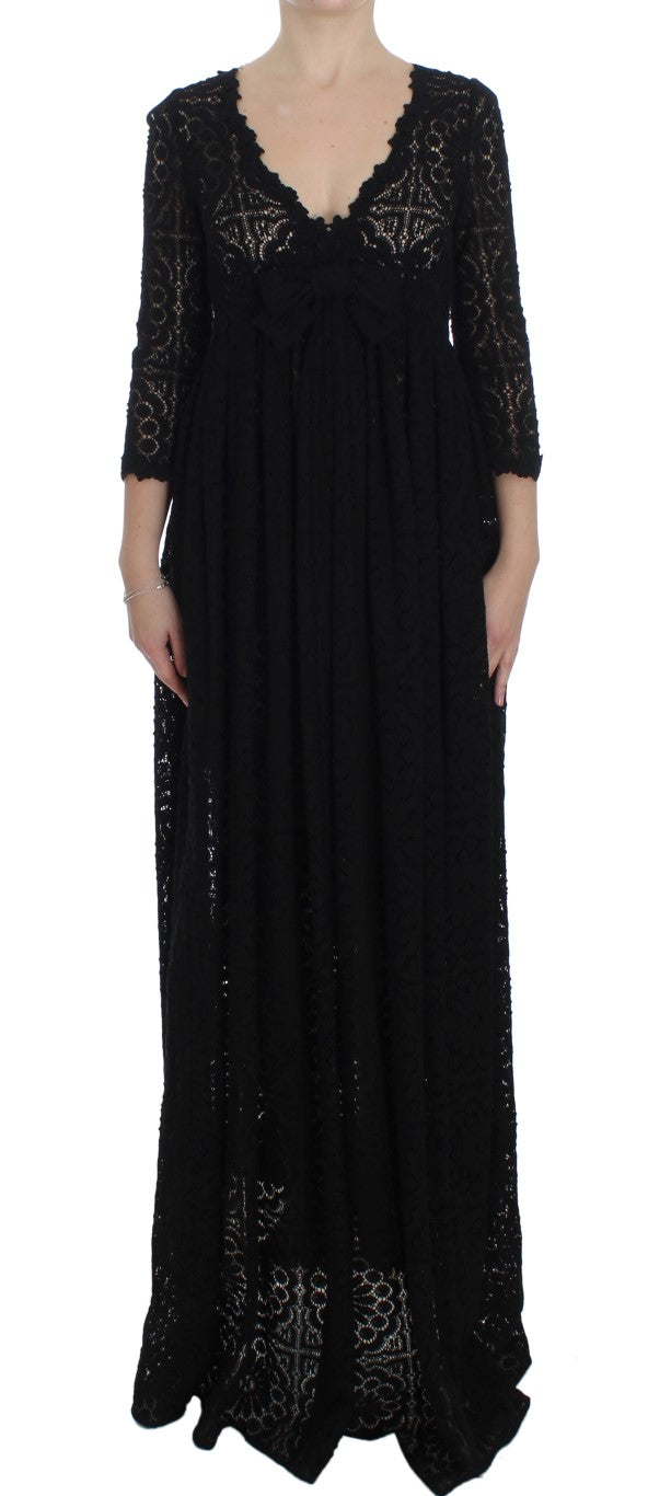 Dolce & Gabbana Schwarzes Ricamo Maxikleid in voller Länge gestrickt