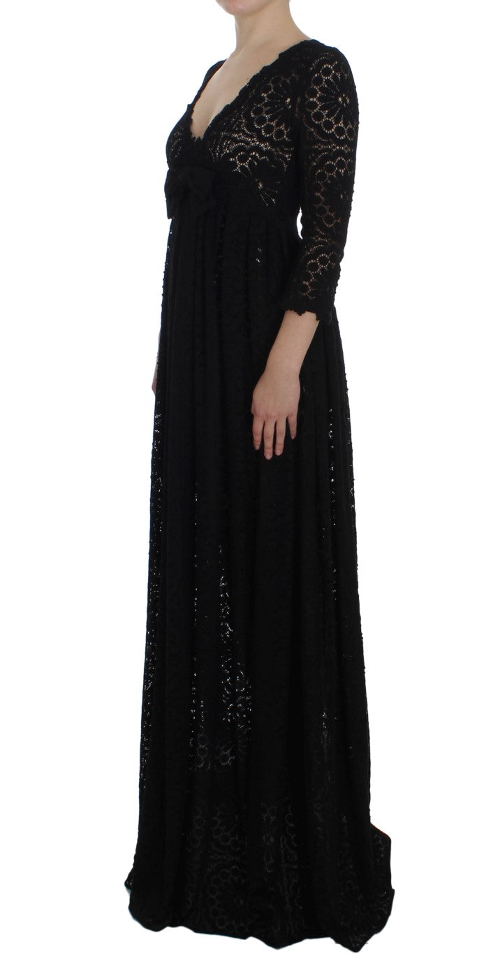 Dolce & Gabbana Schwarzes Ricamo Maxikleid in voller Länge gestrickt