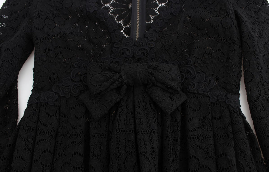 Dolce & Gabbana Schwarzes Ricamo Maxikleid in voller Länge gestrickt