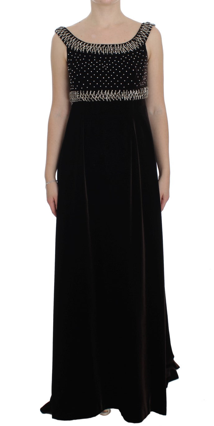 Dolce & Gabbana Braunes Samt-Kristall-Etuikleid