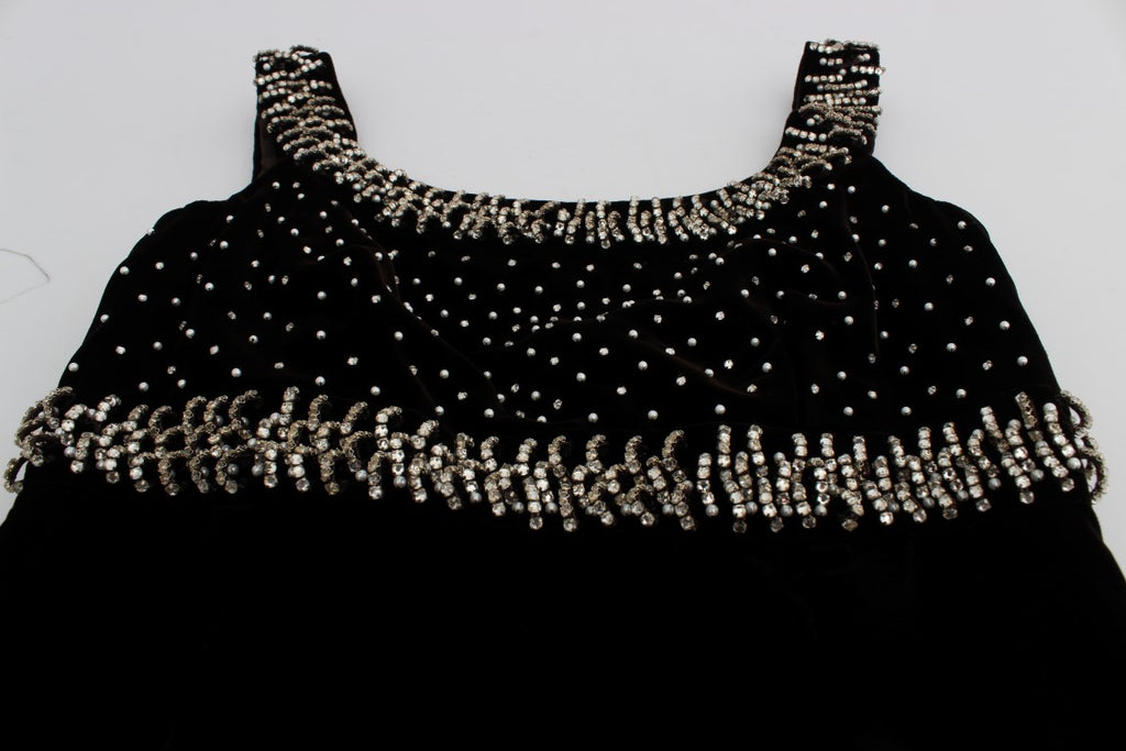 Dolce & Gabbana Braunes Samt-Kristall-Etuikleid