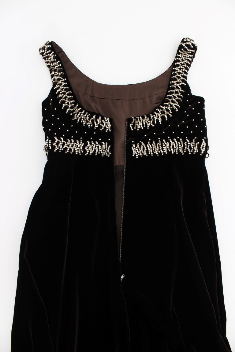 Dolce & Gabbana Braunes Samt-Kristall-Etuikleid