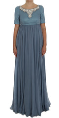 Dolce & Gabbana Blaues Seiden-Kristall-Etuikleid Ballkleid