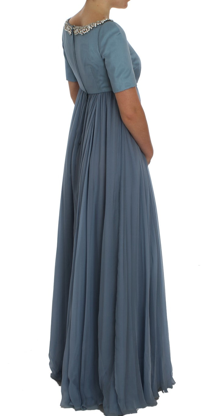 Dolce & Gabbana Blaues Seiden-Kristall-Etuikleid Ballkleid