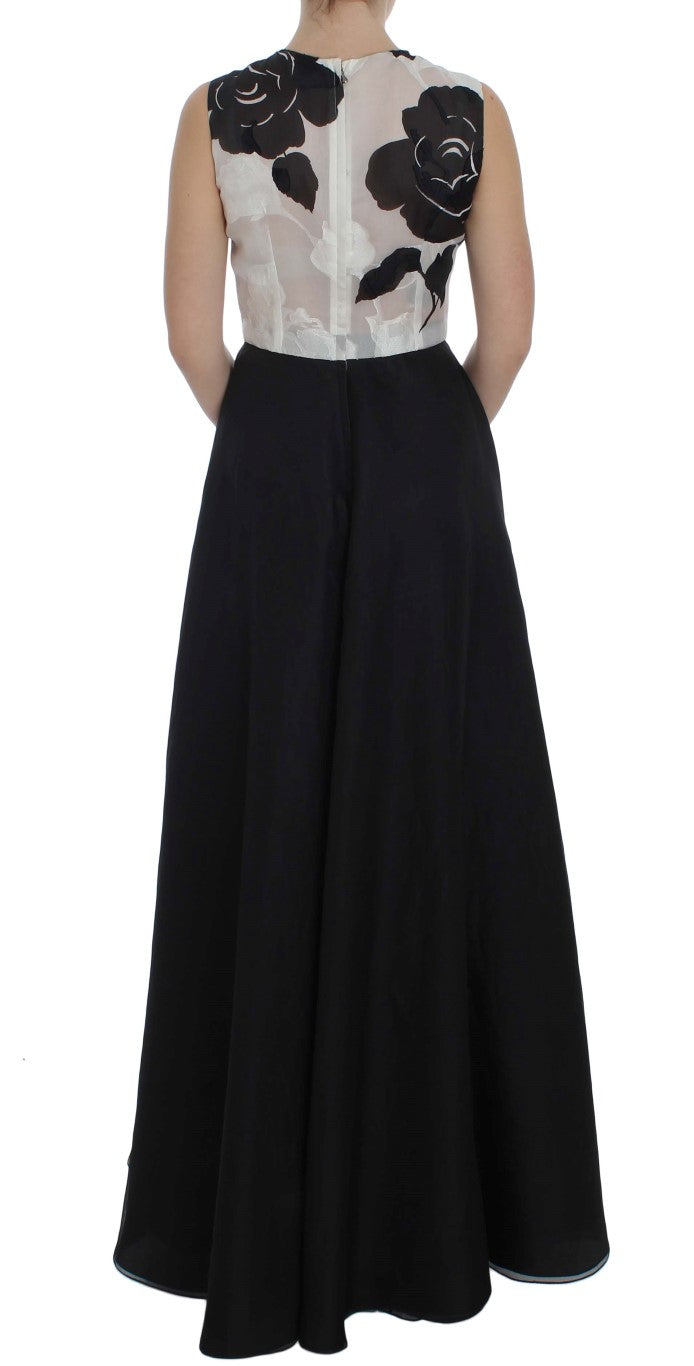 Dolce & Gabbana Black White Floral Silk Sheath Dress