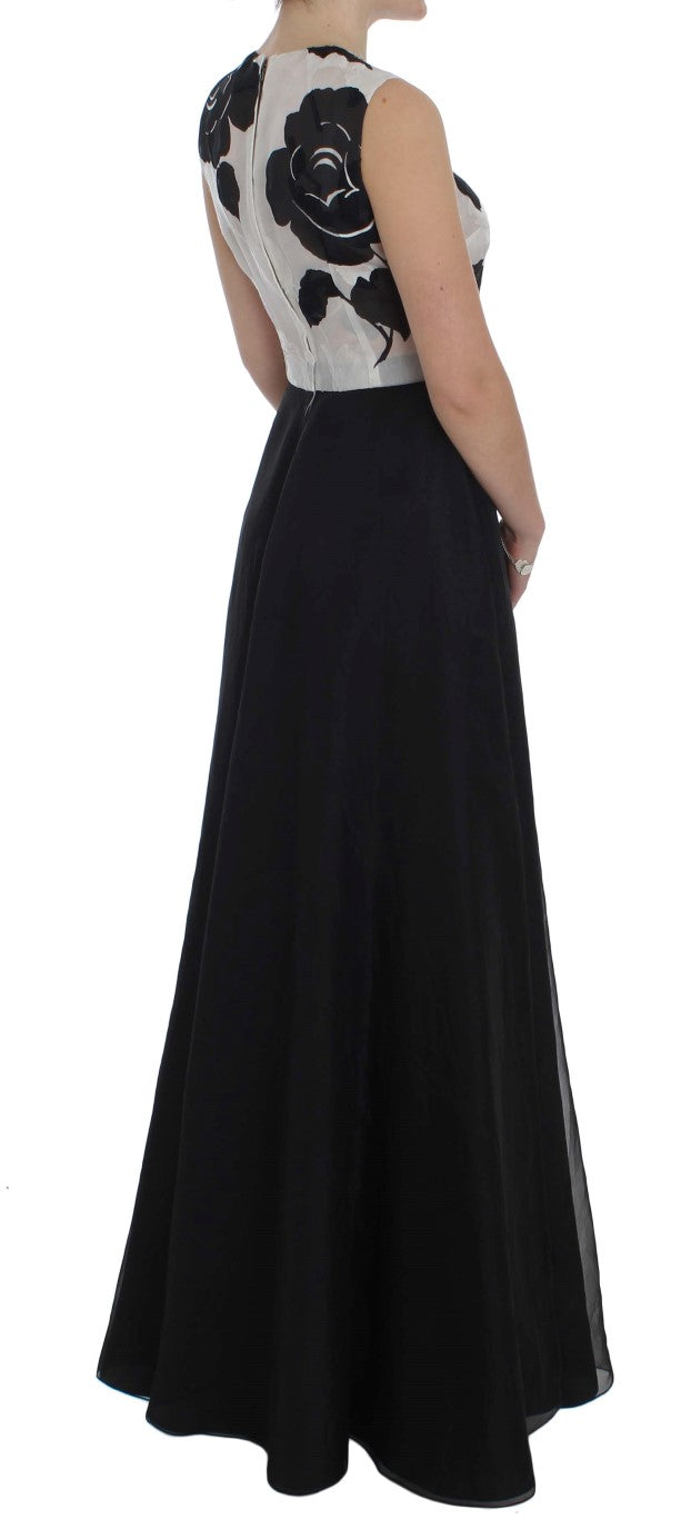 Dolce & Gabbana Black White Floral Silk Sheath Dress