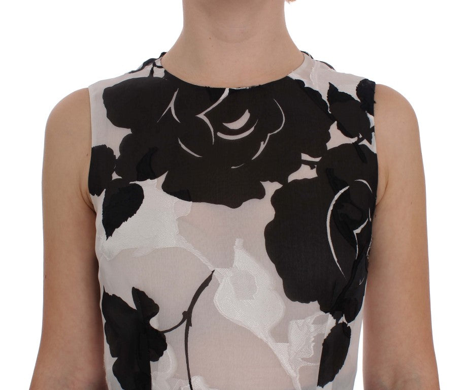 Dolce & Gabbana Black White Floral Silk Sheath Dress