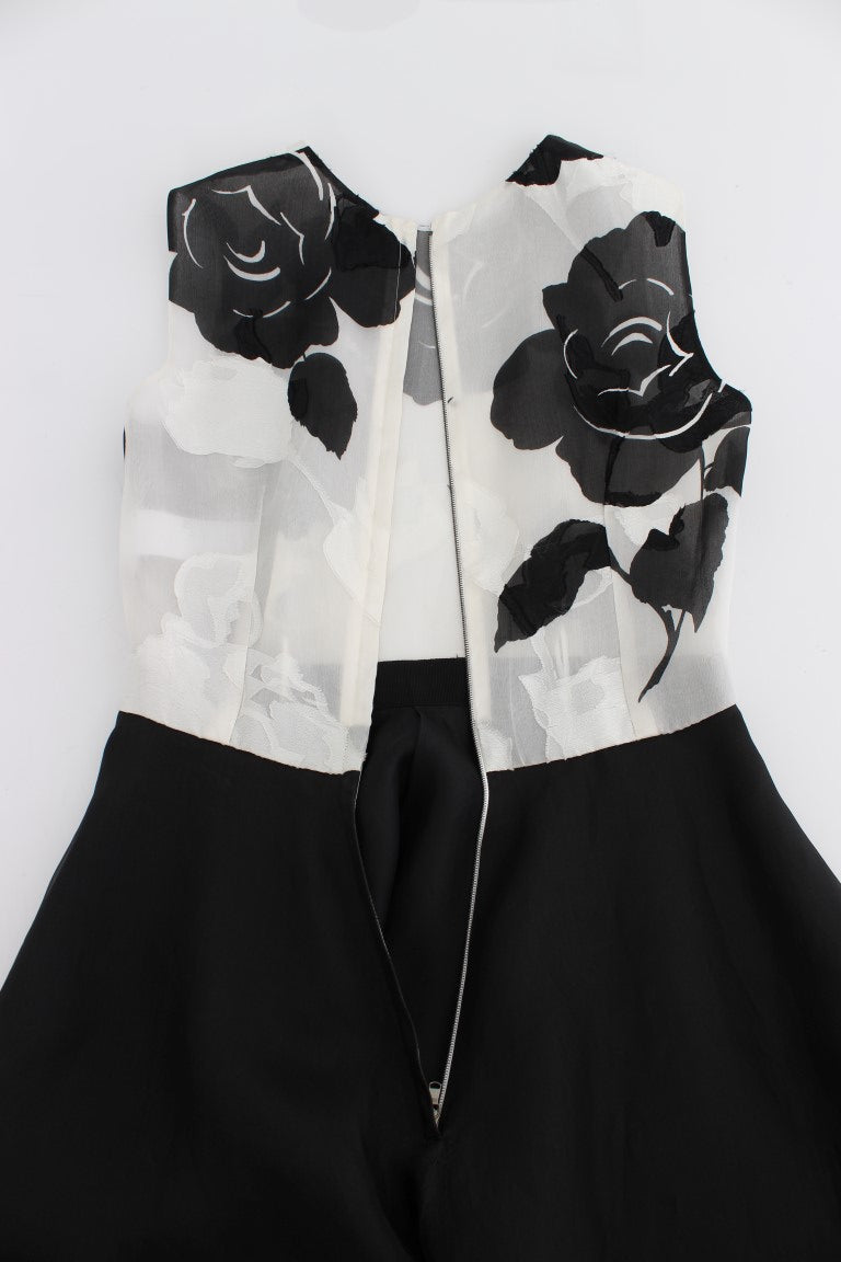 Dolce & Gabbana Black White Floral Silk Sheath Dress
