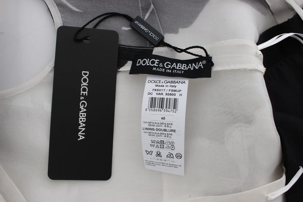 Dolce & Gabbana Black White Floral Silk Sheath Dress