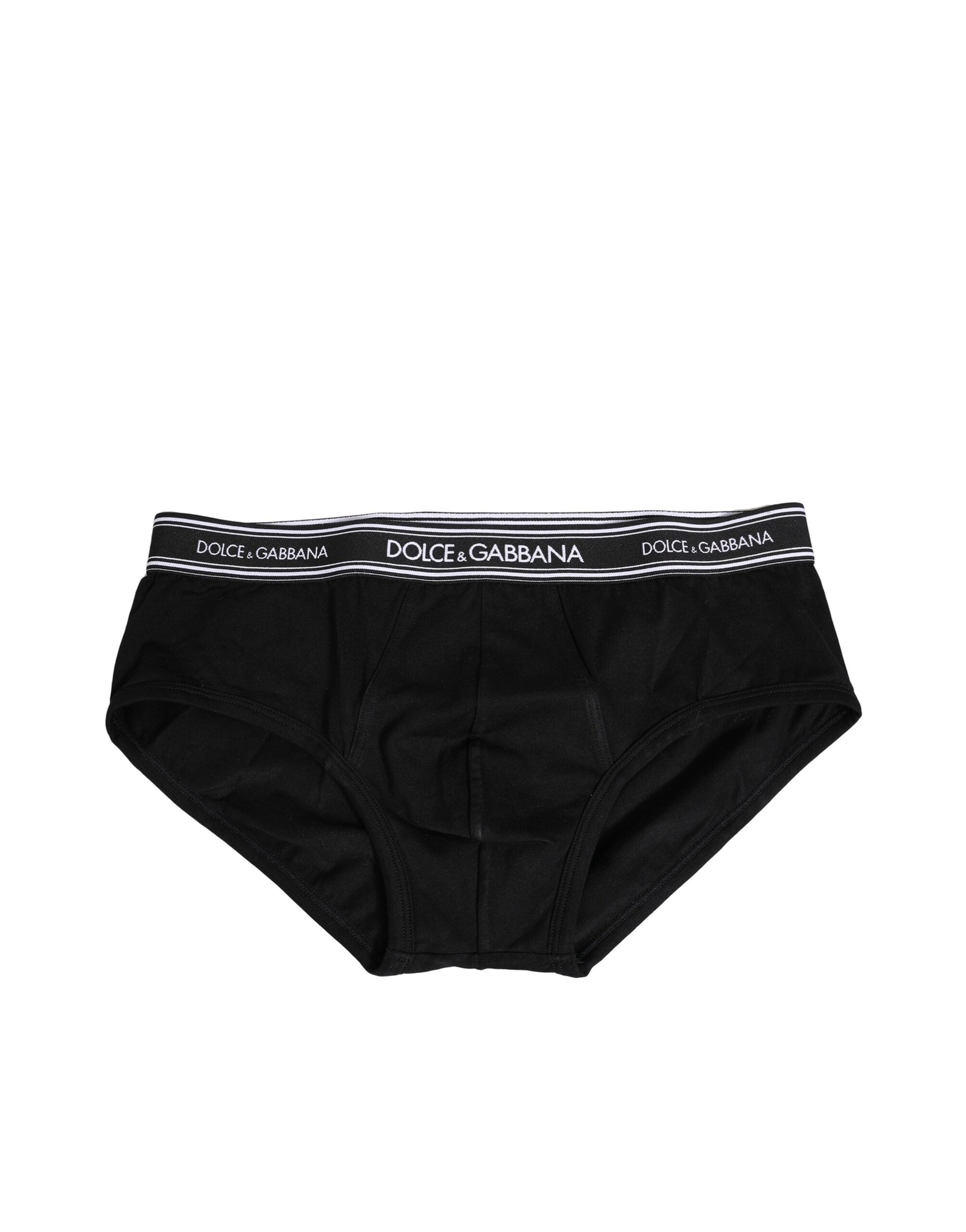 Dolce & Gabbana Schwarzer Baumwoll-Stretch-Slip mit Logodruck Unterwäsche