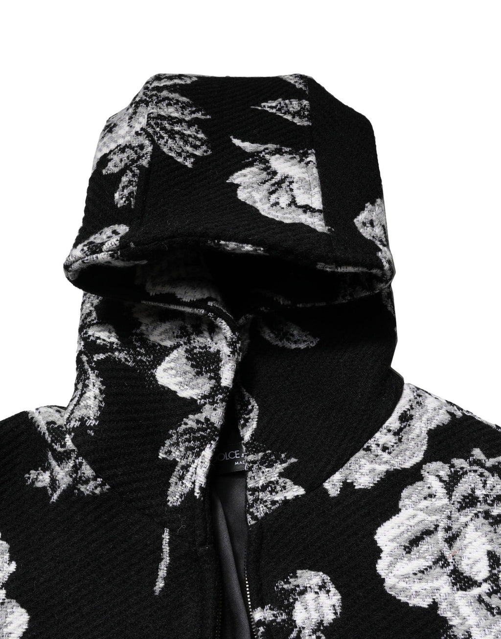 Dolce & Gabbana Schwarze Jacke mit Kapuze aus Wolle und Blumenmuster für Männer
