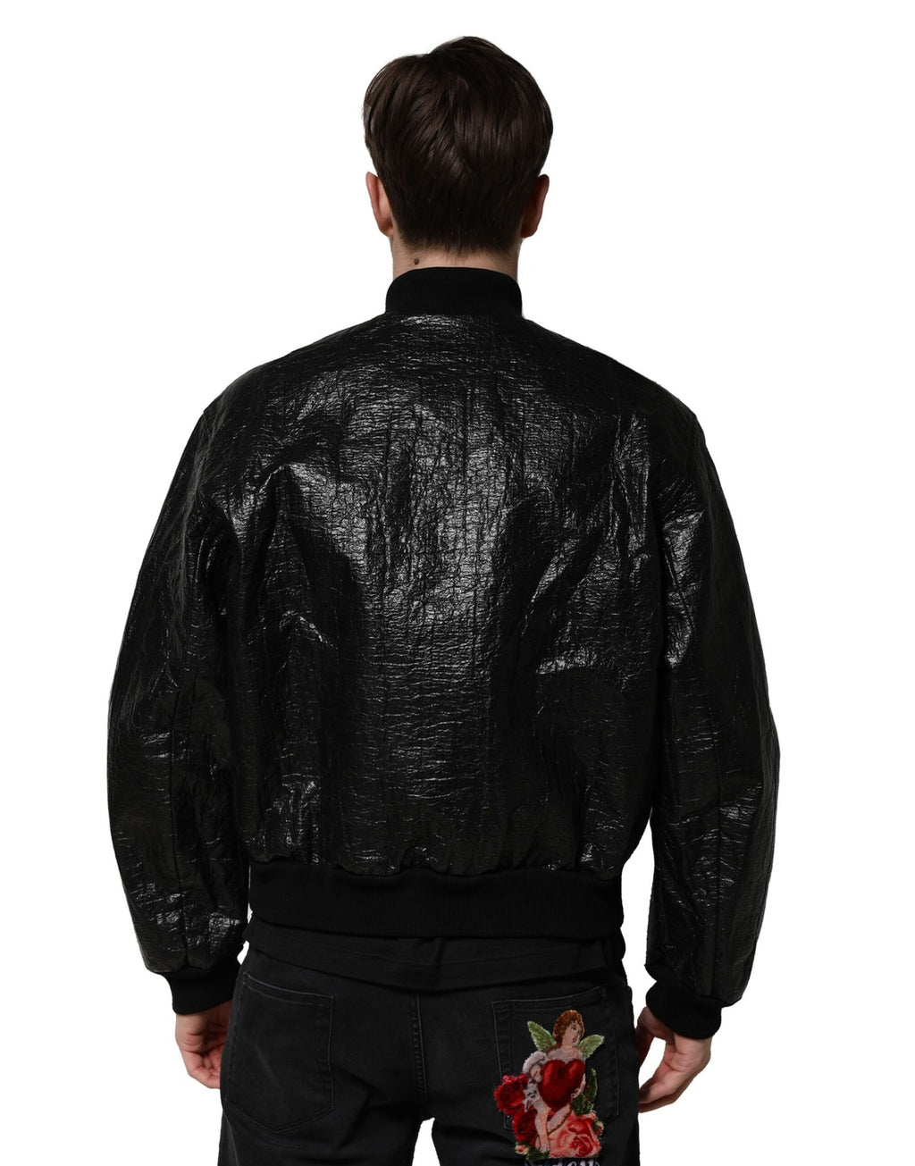 Dolce & Gabbana Black Logo Plaque Zip-Up Bomber Jacket