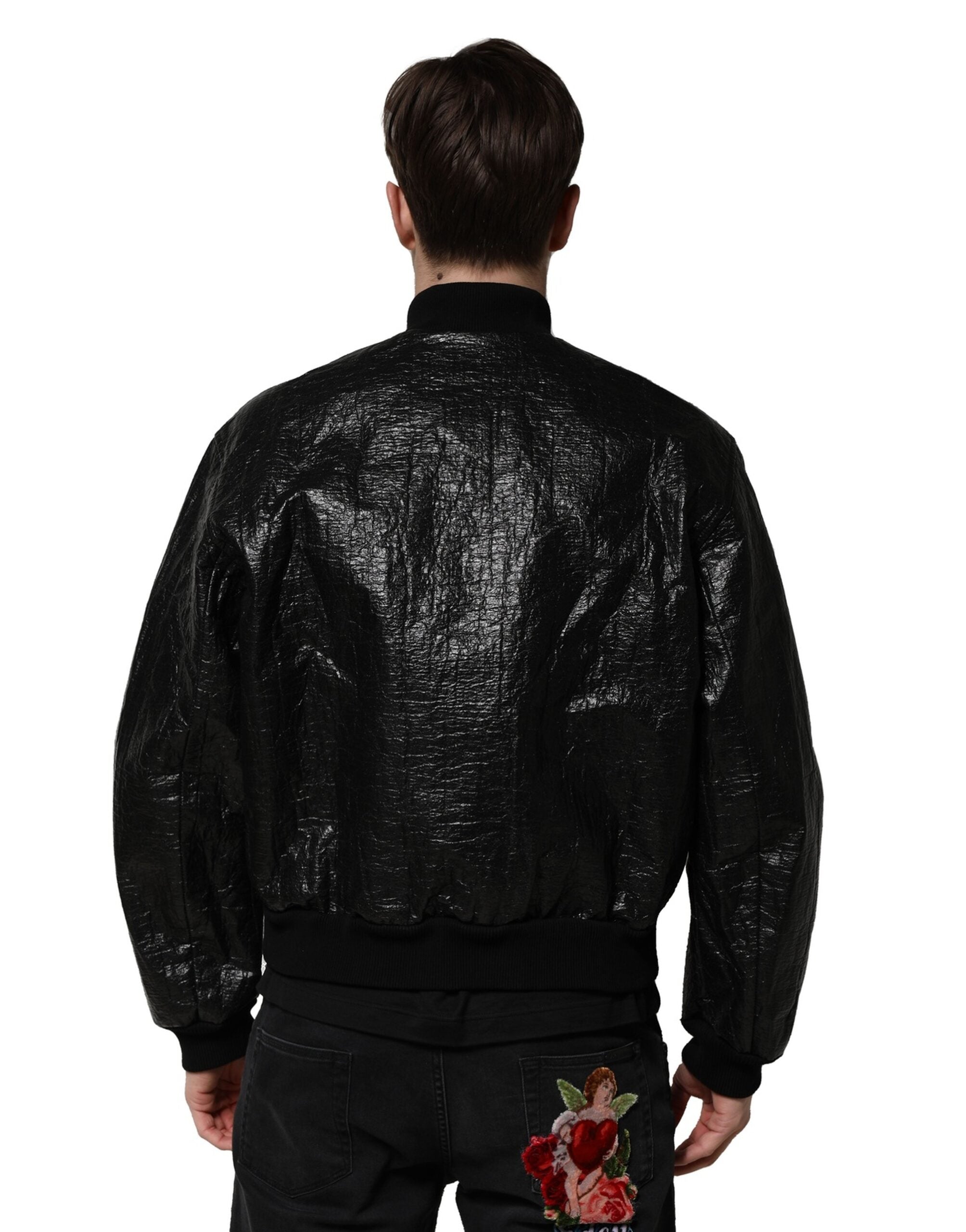 Dolce & Gabbana Black Logo Plaque Zip-Up Bomber Jacket