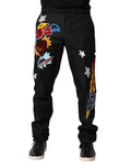Dolce & Gabbana Schwarze Grafik-Stickerei Männer Hosen