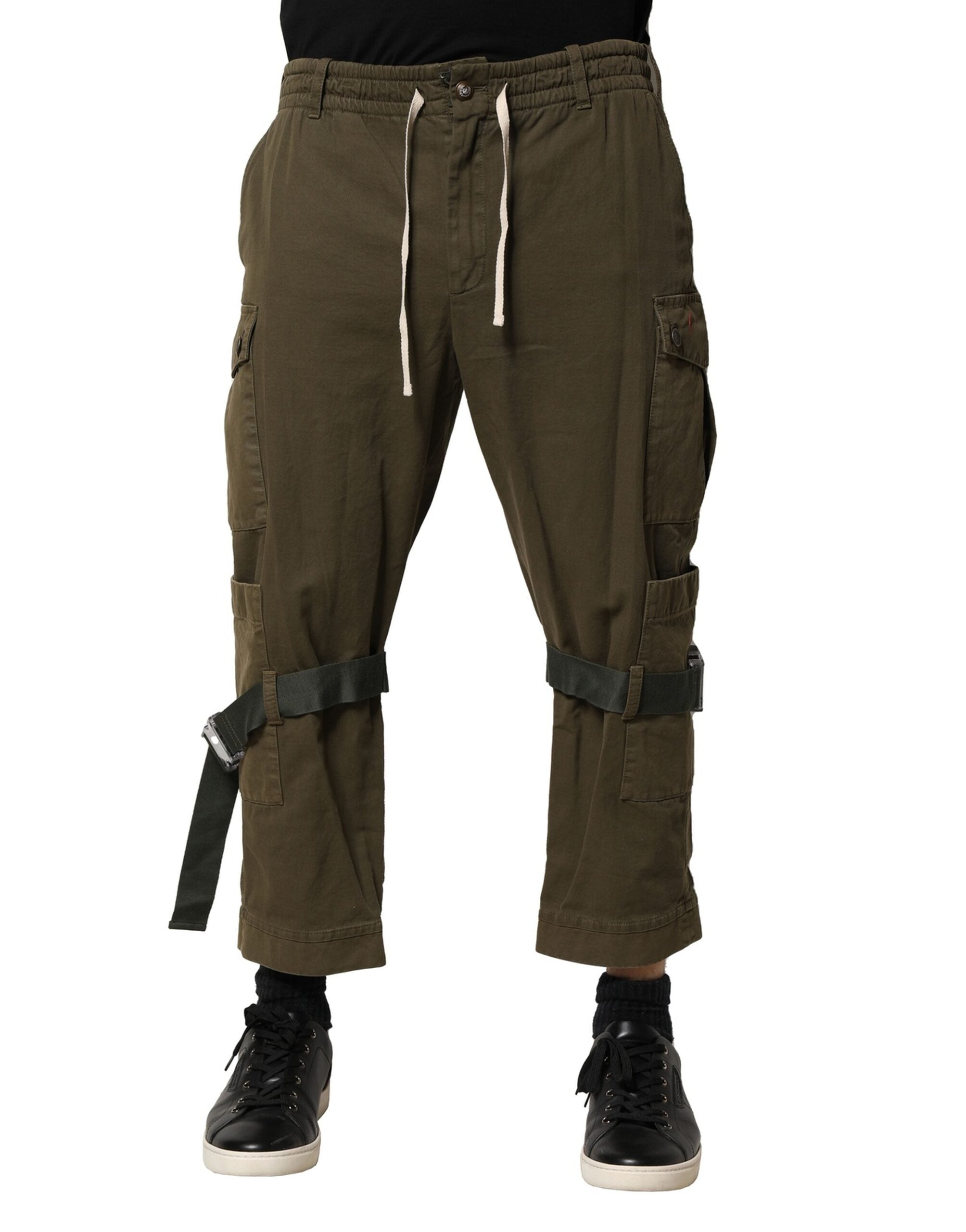 Dolce & Gabbana Brown Cotton Cargo Trousers with Drawstring