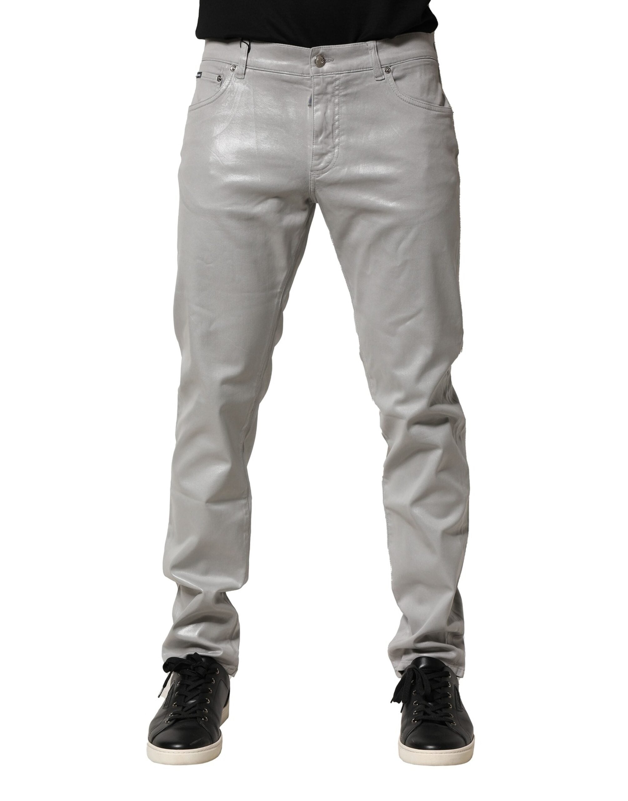 Dolce & Gabbana Silver Cotton-Stretch Denim Jeans