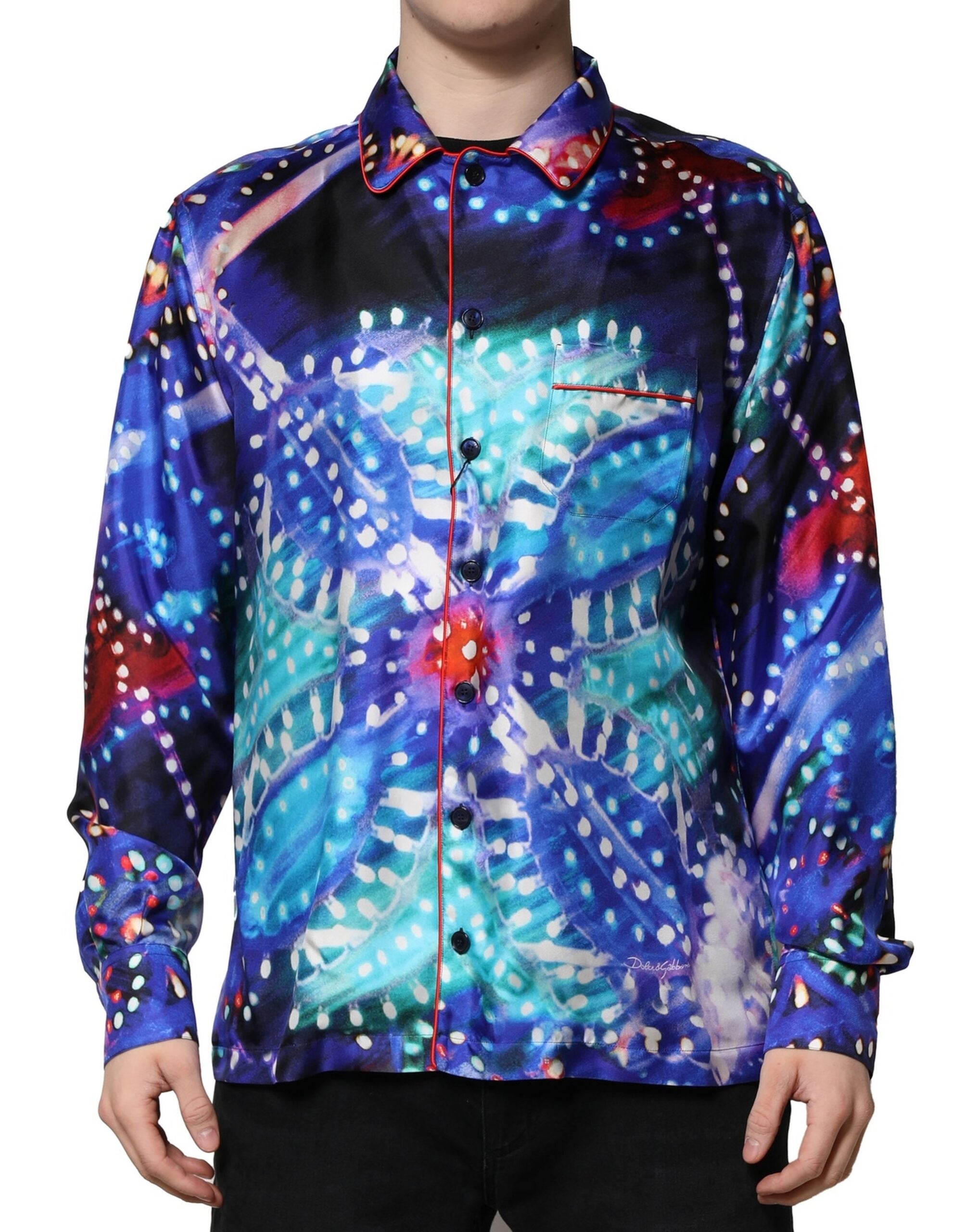 Dolce & Gabbana Multicolor Printed Silk Lounge Luxury Shirt