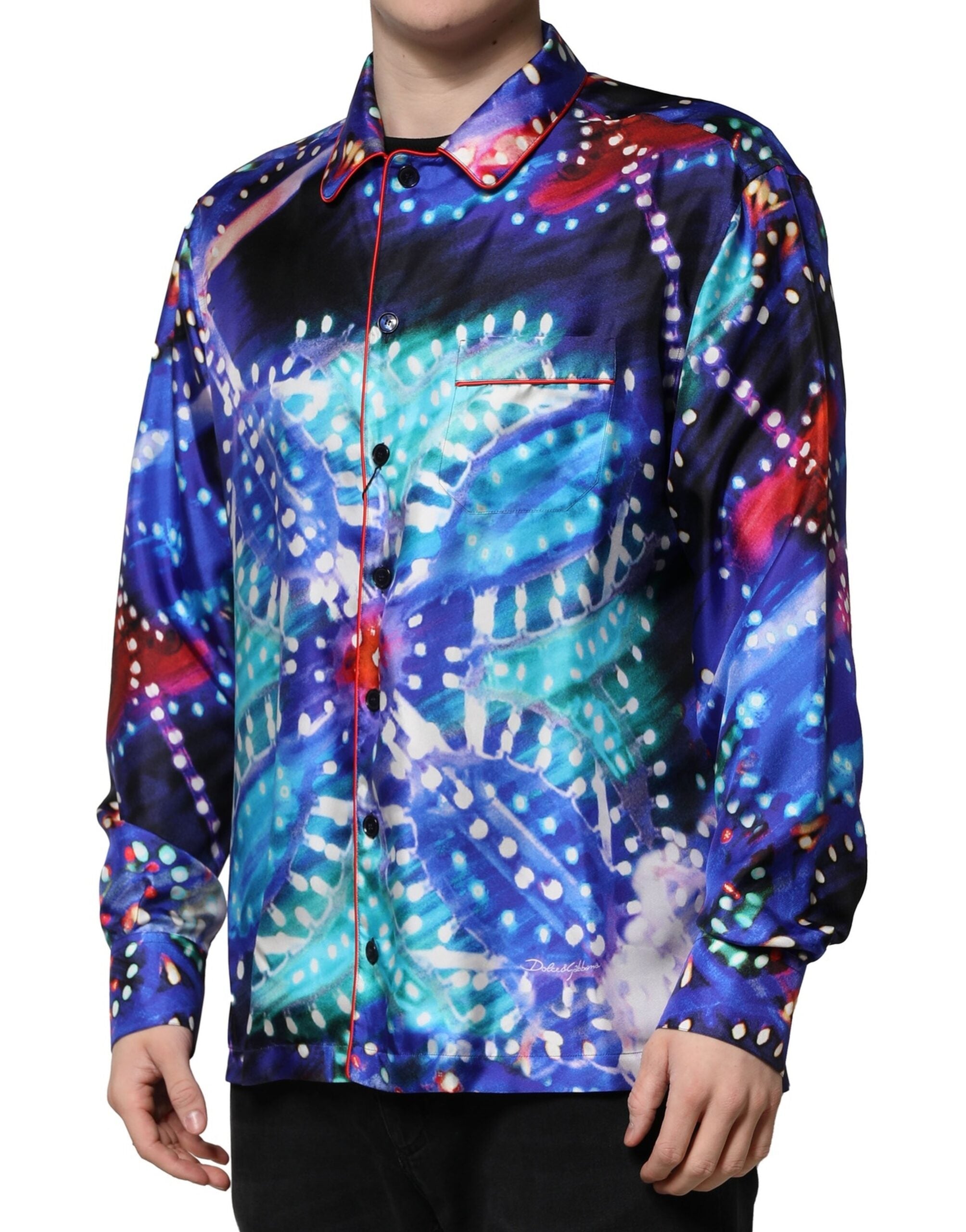 Dolce & Gabbana Multicolor Printed Silk Lounge Luxury Shirt