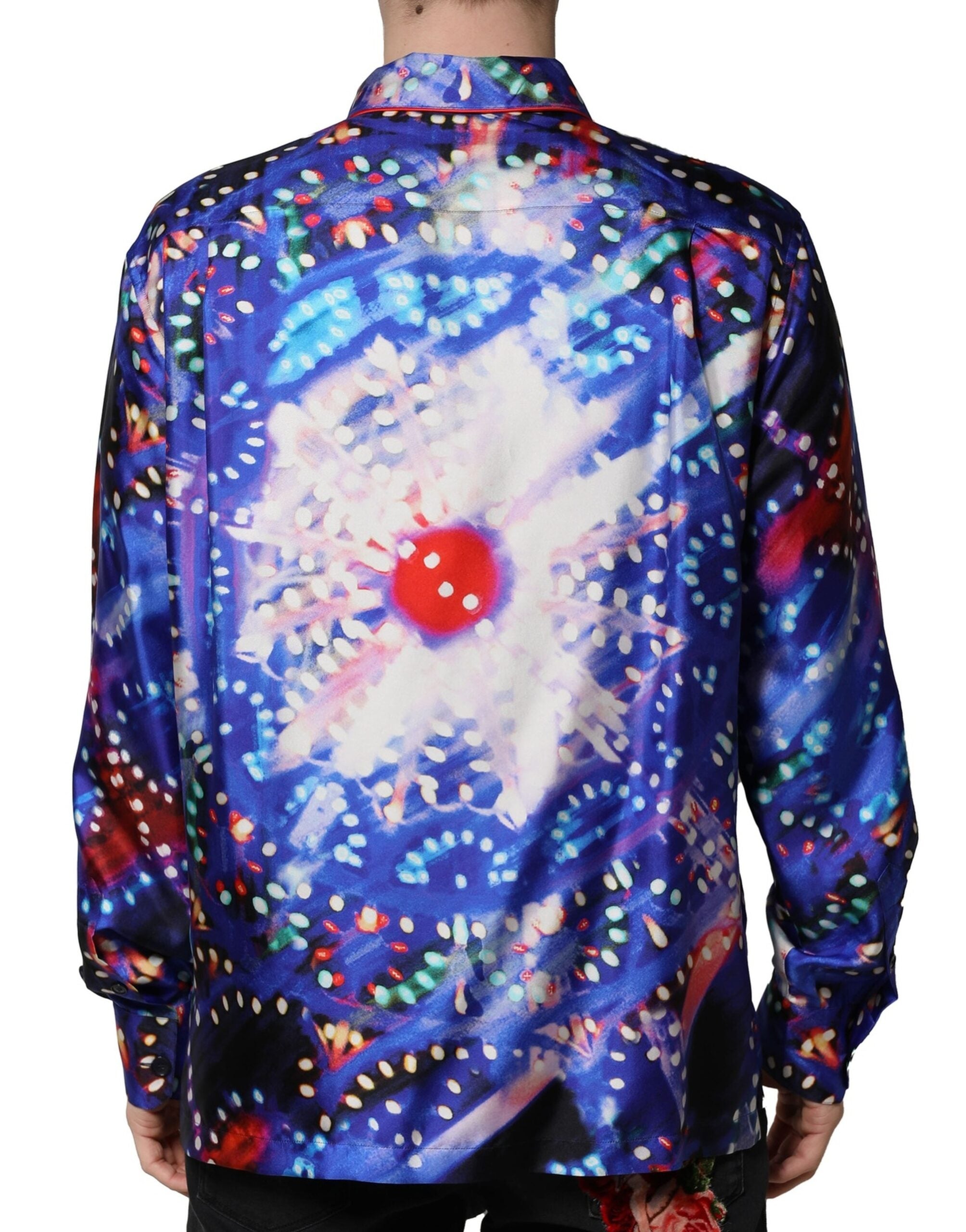Dolce & Gabbana Multicolor Printed Silk Lounge Luxury Shirt