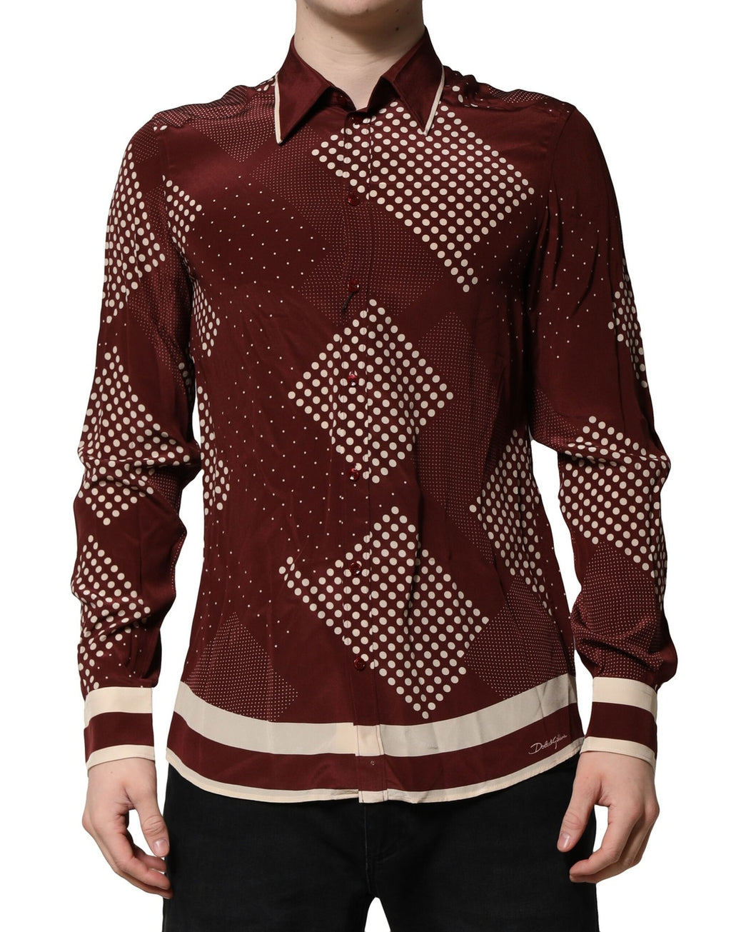 Dolce & Gabbana Chestnut Brown Polka Dot Long Sleeve Silk Shirt