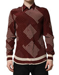 Dolce & Gabbana Chestnut Brown Polka Dot Long Sleeve Silk Shirt