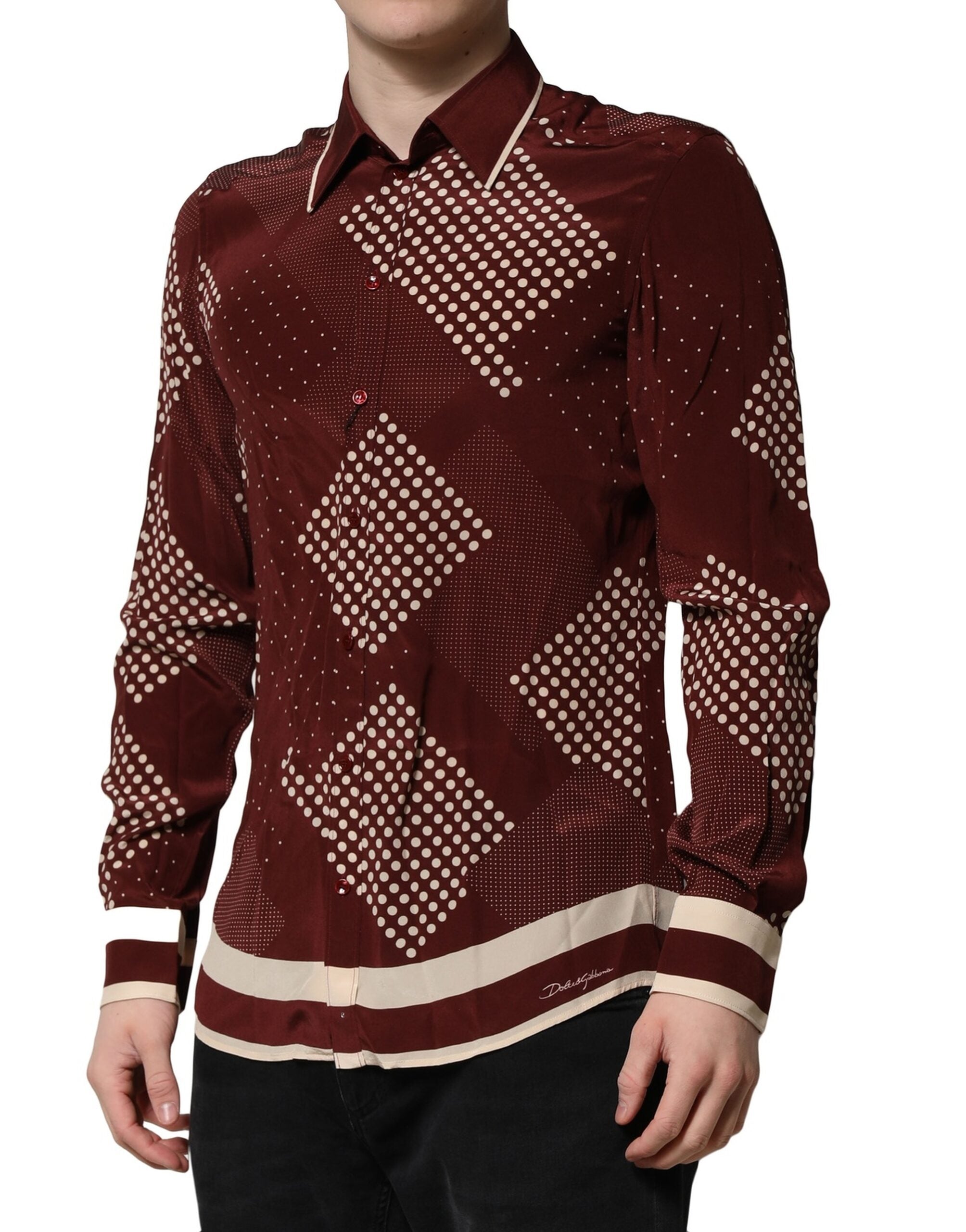 Dolce & Gabbana Chestnut Brown Polka Dot Long Sleeve Silk Shirt
