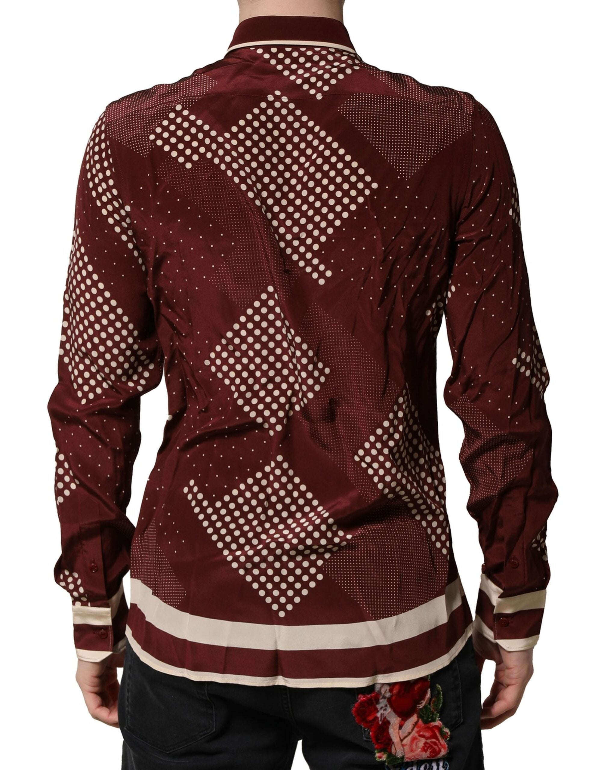 Dolce & Gabbana Chestnut Brown Polka Dot Long Sleeve Silk Shirt