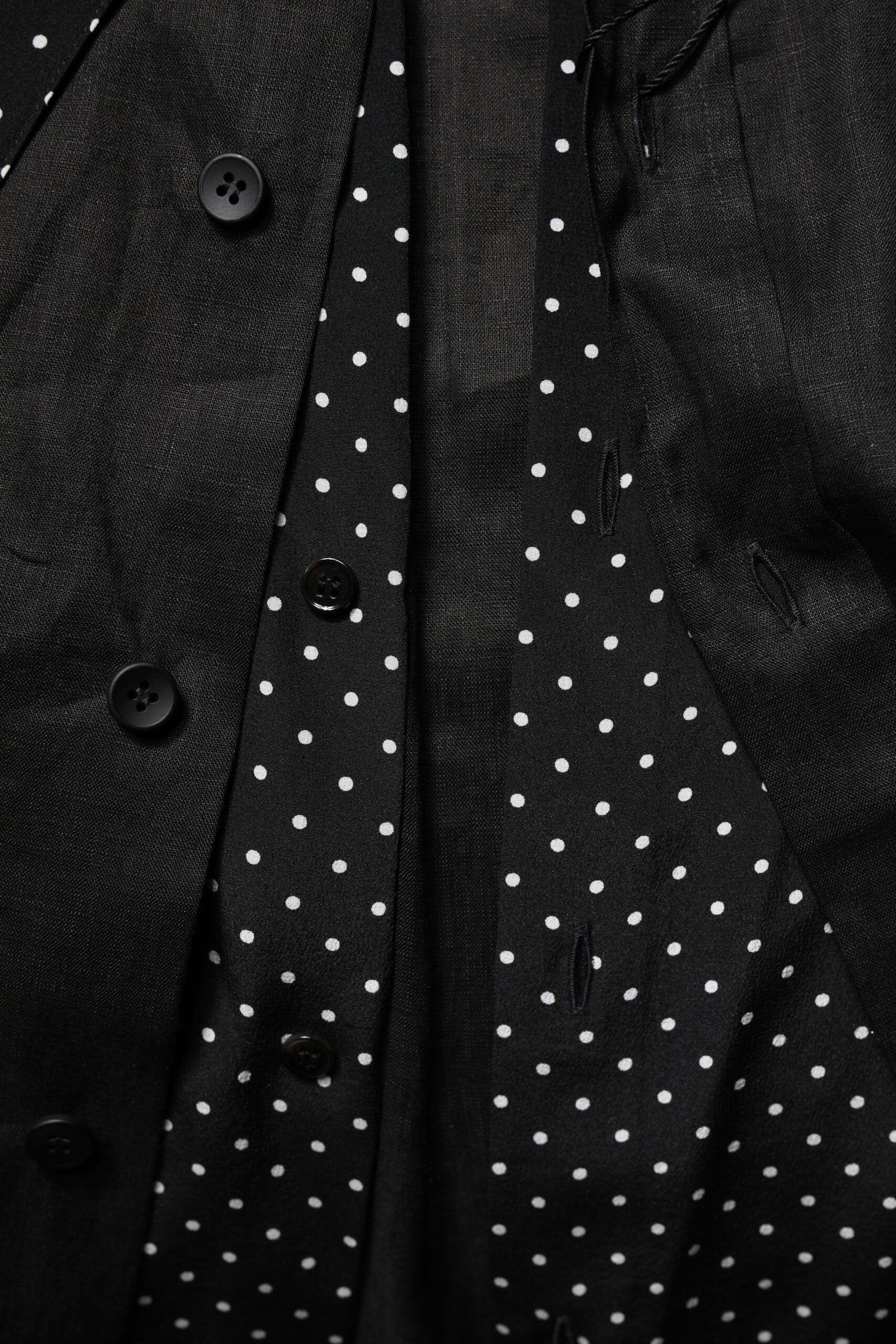 Dolce & Gabbana Black Polka Dot Linen Silk Men's Casual Shirt