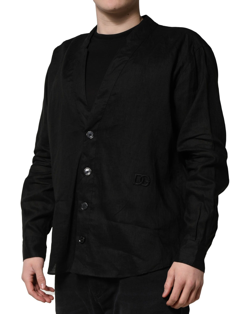 Dolce & Gabbana Men's Black Long-Sleeved Linen Casual Shirt