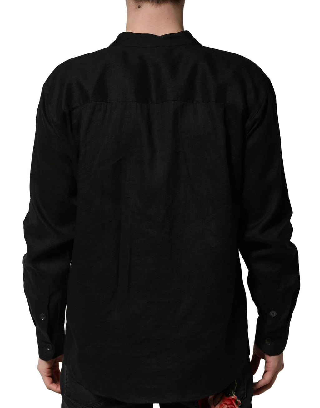 Dolce & Gabbana Men's Black Long-Sleeved Linen Casual Shirt