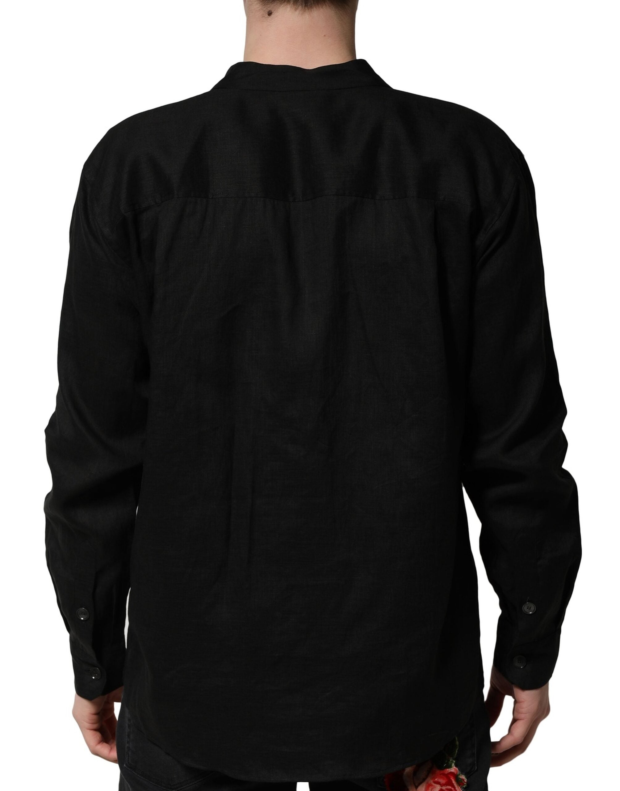 Dolce & Gabbana Men's Black Long-Sleeved Linen Casual Shirt