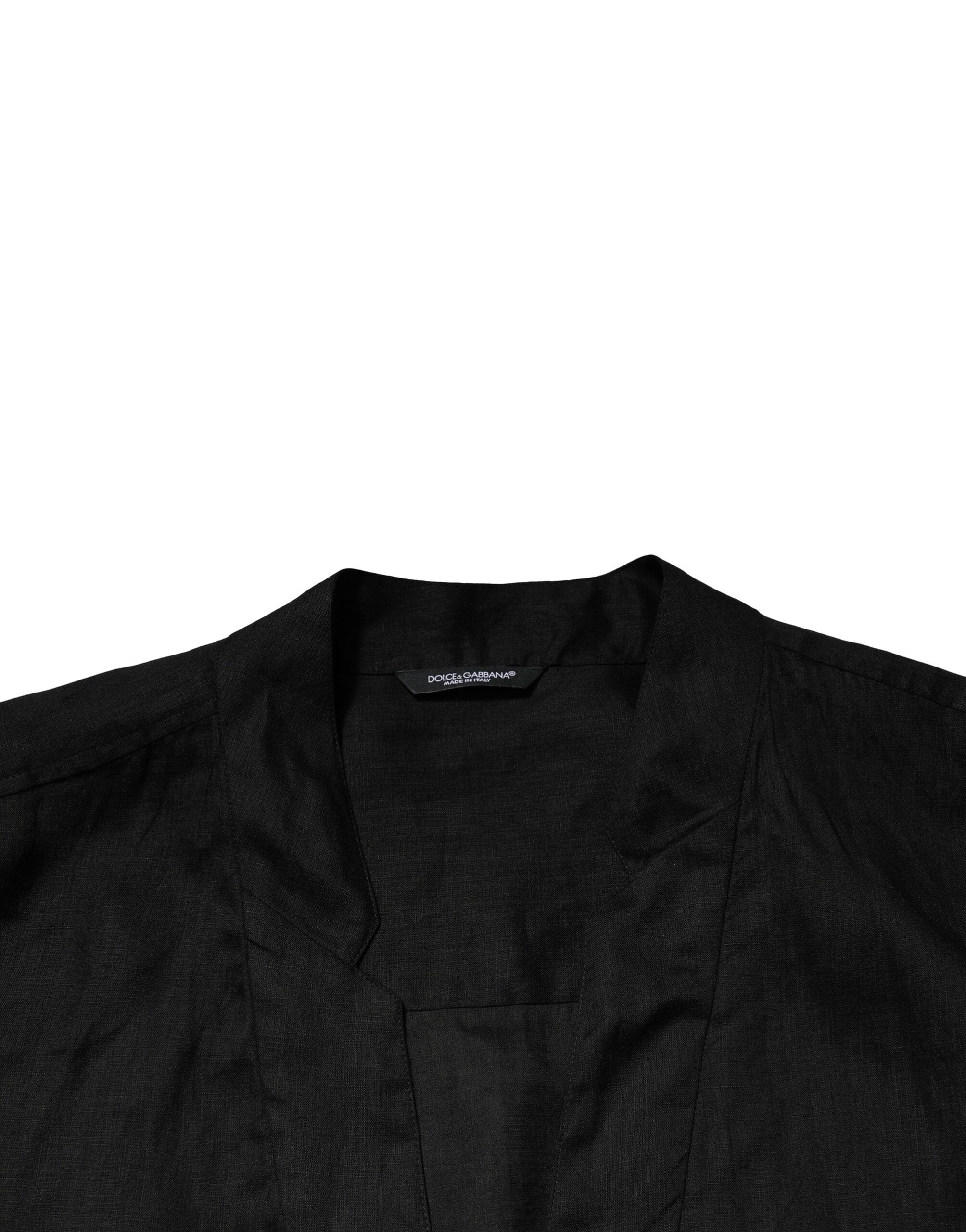 Dolce & Gabbana Men's Black Long-Sleeved Linen Casual Shirt
