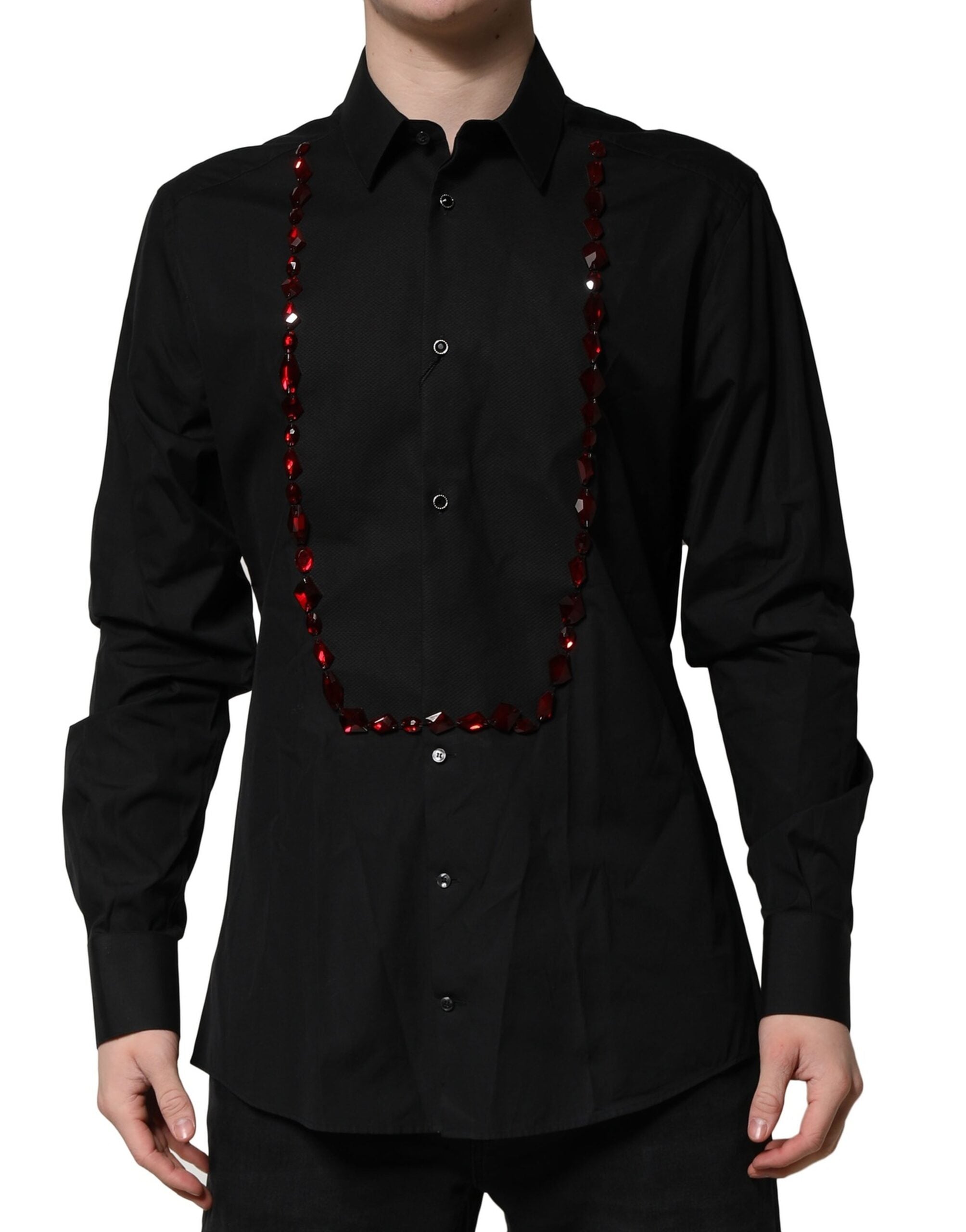 Dolce & Gabbana Black Crystal GOLD Formal Men's Shirt