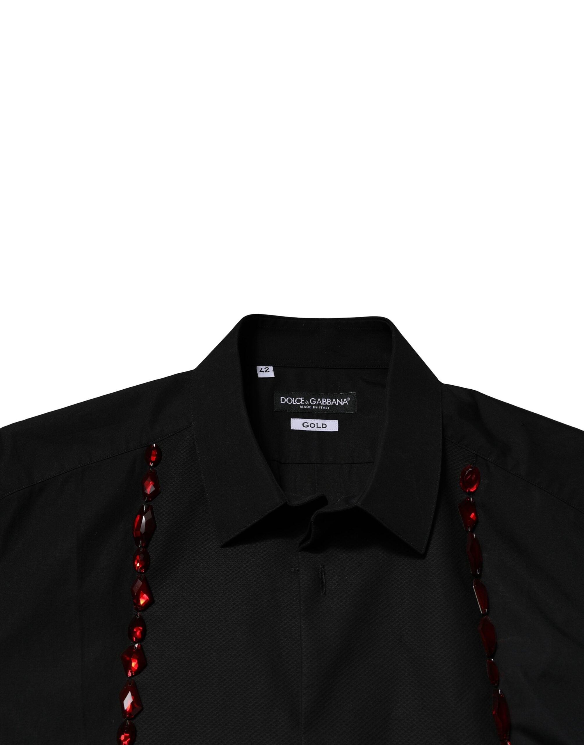 Dolce & Gabbana Black Crystal GOLD Formal Men's Shirt