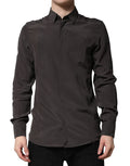 Dolce & Gabbana Dark Brown Silk Shirt GOLD Men's Dress Formal Shirt