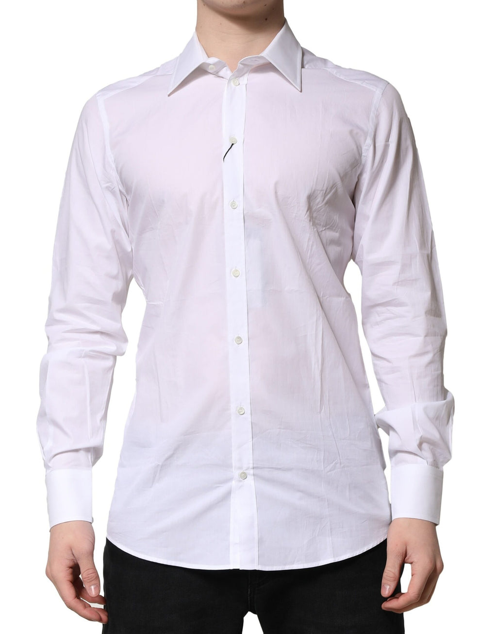 Dolce & Gabbana White Cotton Long-Sleeve GOLD Formal Shirt